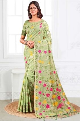 Pista Saree in Linen with Weaving SR28669