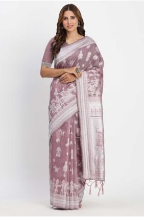 Purple Saree in Linen with Weaving SR28679
