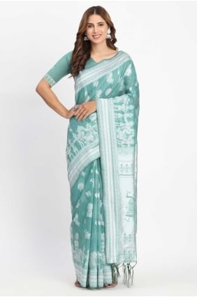 Linen Sea green Saree in Weaving SR28678