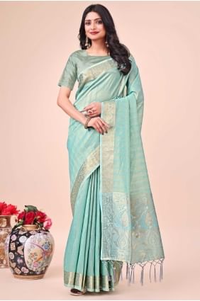 Weaving Organza Teal blue  Saree with Blouse SR28451