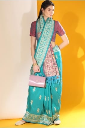 Firozi Saree in Weaving Raw silk SR29281