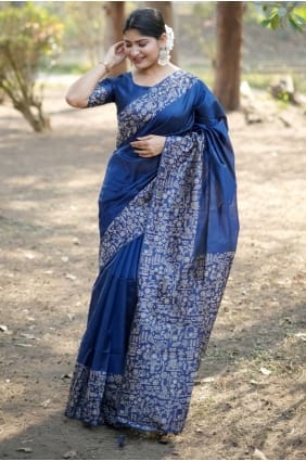 Blue Weaving Saree in Handloom silk SR29102