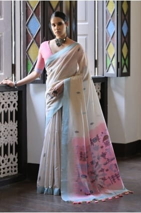 Saree in Cream Cotton with Weaving SR29344