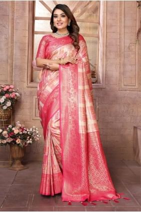 Weaving Saree in Peach  Banarasi silk SR28356