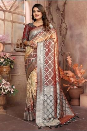 Weaving Saree in Peach Silk SR28256