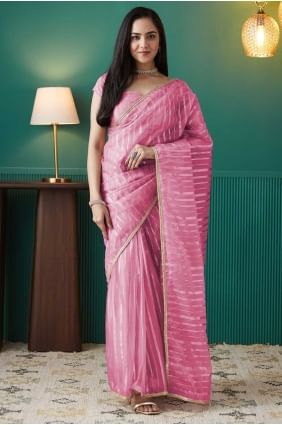 Organza Pink Saree in Weaving SR28725