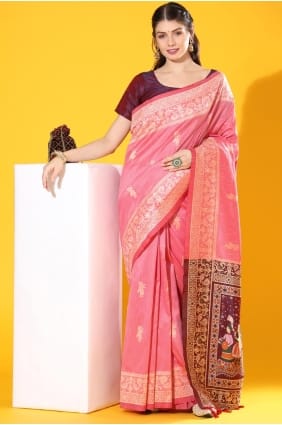 Raw silk Pink Saree in Weaving SR29285