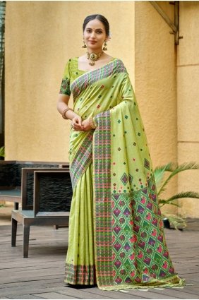 Weaving Saree in Pista green Silk SR30366