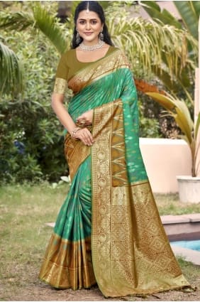 Weaving Silk Saree in Rama green SR29538