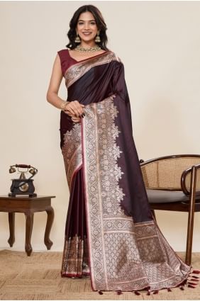 Wine Saree with Weaving Satin SR28994