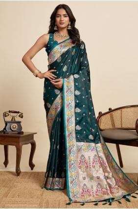 Saree in Green Satin with Weaving SR28874