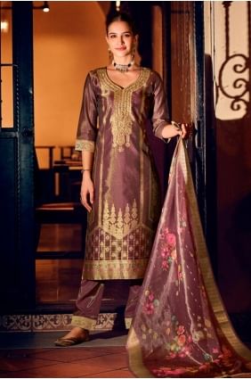 Shimmer Salwar Kameez with Weaving in Purple SK155809