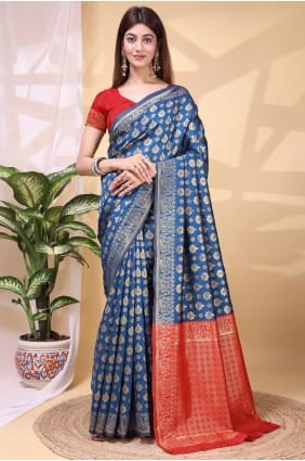 Blue Silk Saree with Weaving SR29442
