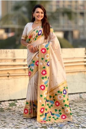 Cream Silk Saree with Weaving SR29511