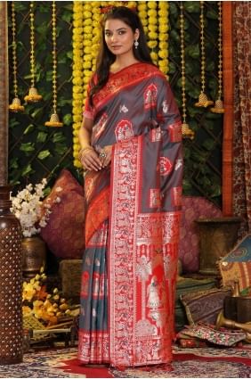 Grey Silk Saree with Weaving SR28891