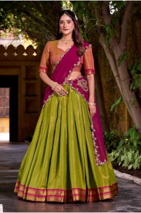 Silk Weaving Mehendi green Lehenga Choli with Dupatta LC8611