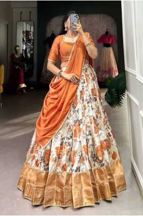 Weaving Silk Party Lehenga Choli in Orange LC8302