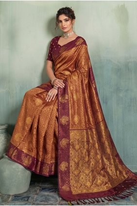 Silk Rust Saree in Weaving SR30371