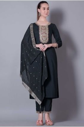 Silk Dark green Salwar Kameez in Weaving SK155746