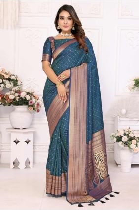 Weaving Silk Saree in Blue SR28363