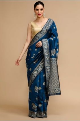 Silk Blue Saree in Weaving SR28740