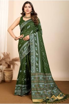Weaving Silk Saree in Green SR28031