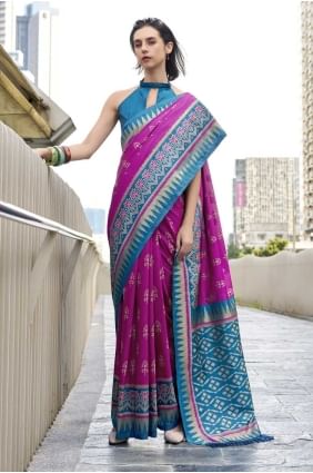 Weaving Silk Saree in Magenta  SR28446