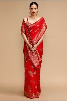 Silk Red Saree in Weaving SR28734
