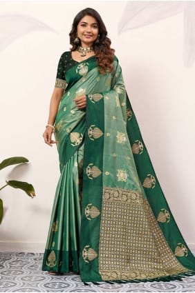 Sea green Saree with Weaving Silk SR29661
