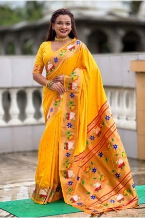 Weaving Saree in Yellow Silk SR29145