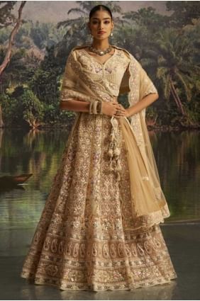 Soft net Weaving Cream Lehenga Choli with Dupatta LC8638