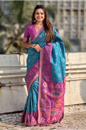 Weaving Saree in Blue Silk SR28013