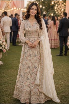 Georgette Gown Dress with Embroidered in White GW1293