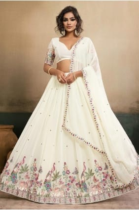 Georgette Lehenga Choli with Embroidered in White LC8991