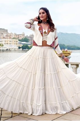 Lehenga Choli in White Rayon with Mirror LC9072