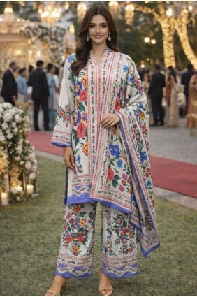 White Rayon Printed Palazzo Kurti with Dupatta SK156093