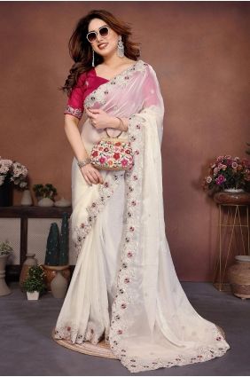 White Embroidered Chiffon Saree SR29845
