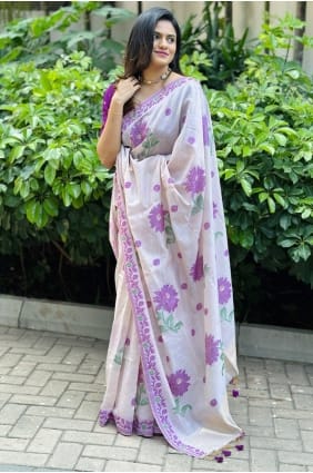 Cotton White Saree in Weaving SR29679