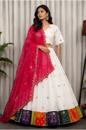 White Lehenga Choli in Silk with Thread LC9144