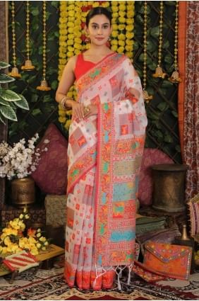 Weaving Linen White Saree with Blouse SR28881