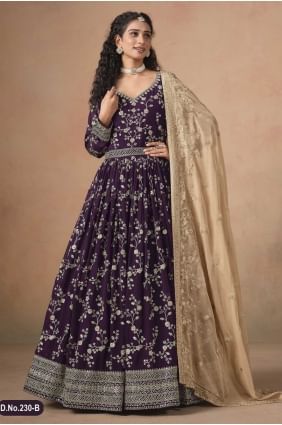 Wine Anarkali Suit in Faux georgette with Embroidered AS4137