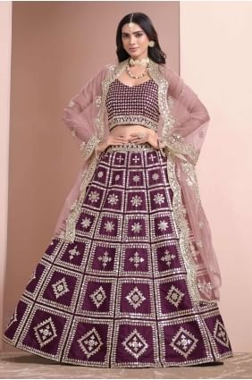 Wine Embroidered Art silk Wedding Lehenga Choli LC8326