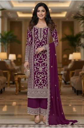 Wine Net Palazzo Suit with Embroidered PZ4473