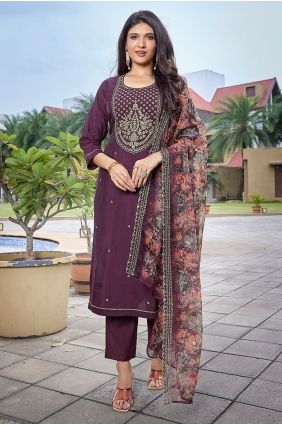 Embroidered Salwar Kameez in Wine Viscose SK15786
