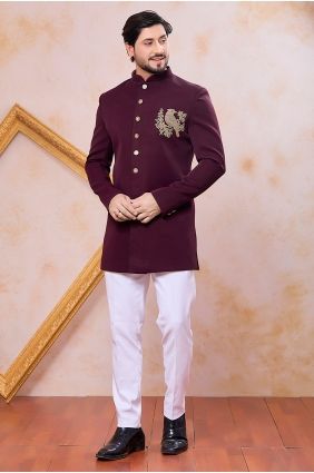 Silk Indo Western Kurta in Wine KURR310