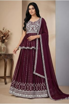 Lehenga Choli in Wine Faux georgette with Thread LC8976