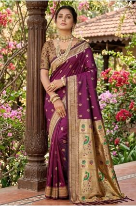 Silk Embroidered Wine Saree with Blouse SR30005