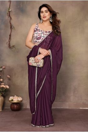 Printed Georgette Saree in Wine with Blouse SR30076