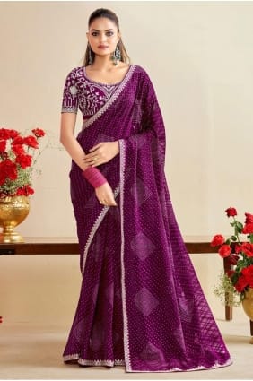 Chiffon Embroidered Wine Saree with Blouse SR29358