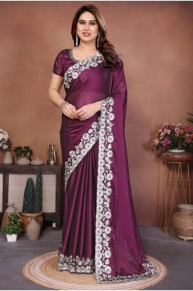 Wine Silk Saree with Embroidered SR29578